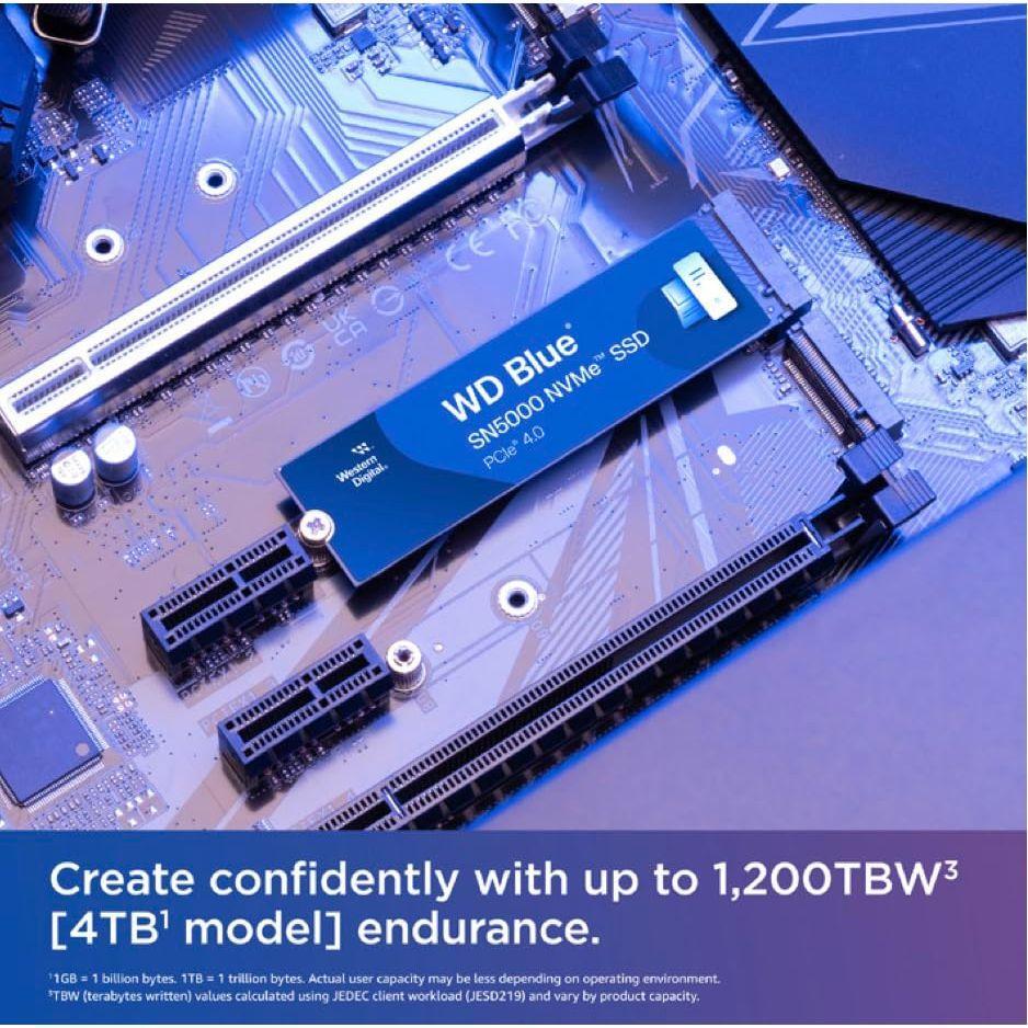 Western Digital 4TB WD Blue SN5000 NVMe Internal Solid State Drive SSD - PCIe Gen 4.0, M.2 2280, Up to 5,500 MB/s - WDS400T4B0E
