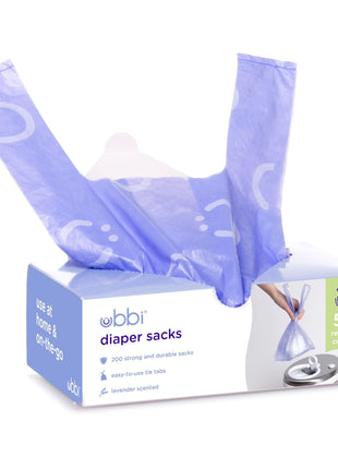 Ubbi Disposable Diaper Sacks, Lavender Scented, Easy-To-Tie Tabs, Diaper Disposal or Pet Waste Bags, 200 Count