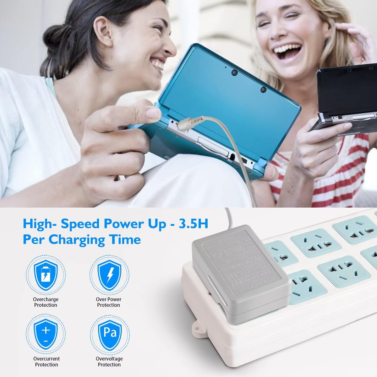 3DS Charger Kit Compatible with Nintendo 3DS/ New 3DS XL/DSi/DSi XL/2DS/ 2DS XL 100-240V Wall Plug Adapter with 4 Metal Retractable Stylus Pen for 3DS/3DS XL/3DS LL