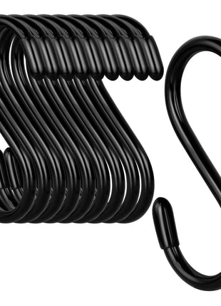 3 Inch Vinyl Coated S Hook,S Hooks for Hanging Plants ,10 Pack Non Slip Heavy Duty S Hooks ,Small Rubber Coated Steel Metal Black Closet S Hook for Hanging Jeans Plants Jewelry Pot Pan Cups Towels