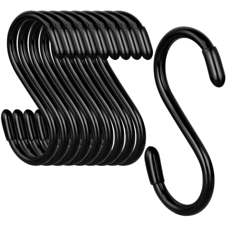 3 Inch Vinyl Coated S Hook,S Hooks for Hanging Plants ,10 Pack Non Slip Heavy Duty S Hooks ,Small Rubber Coated Steel Metal Black Closet S Hook for Hanging Jeans Plants Jewelry Pot Pan Cups Towels