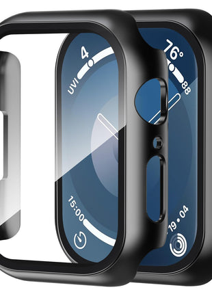 Smiling 2 Pack Case Compatible with Apple Watch SE 3 (2025)/ SE 2/ SE/Series 6/5/4 44mm with Tempered Glass Screen Protector, Hard PC Case Overall Protective Cover - Black