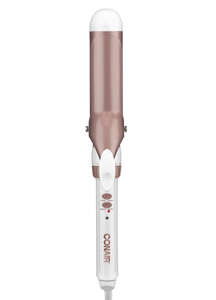 Conair Curling Iron, Double Ceramic, 1 1/2" Barrel, White/Rose Gold | Hair curler and hair waver for medium to long hair with 30 heat settings, built-in heat protection, a cool tip, and auto off