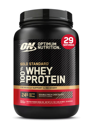 Optimum Nutrition Gold Standard Whey Protein, Double Rich Chocolate, 2 LB | 24g of 100% Whey Protein Powder Per Serving, with BCAAs, Gluten Free, Banned Substance Tested, Easy Mixing, Muscle Support