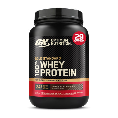 Optimum Nutrition Gold Standard Whey Protein, Double Rich Chocolate, 2 LB | 24g of 100% Whey Protein Powder Per Serving, with BCAAs, Gluten Free, Banned Substance Tested, Easy Mixing, Muscle Support
