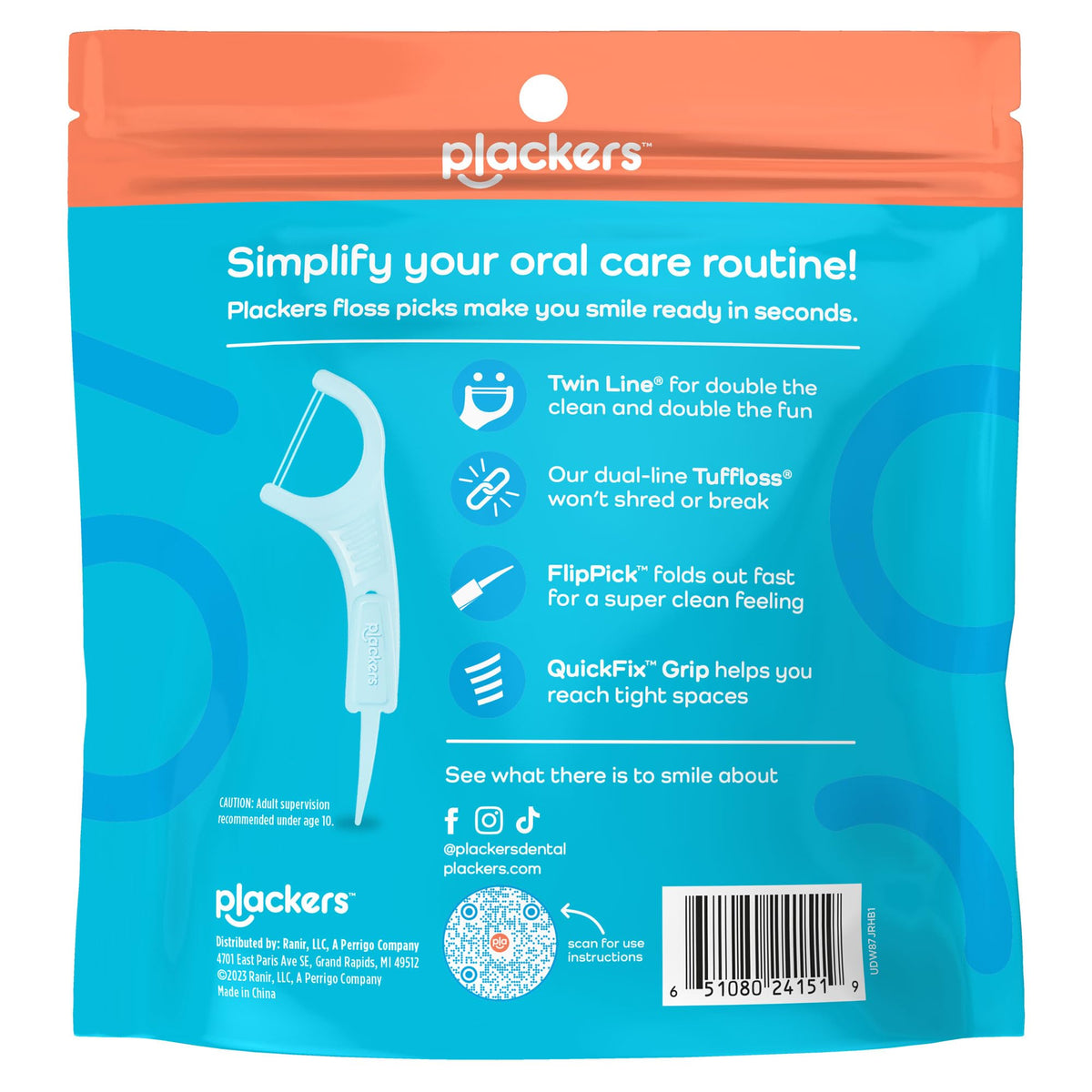 Plackers Twin Line Dental Floss Picks, Dual-Line Tuffloss, Easy Storage, Cool Mint Flavor, 300 Count