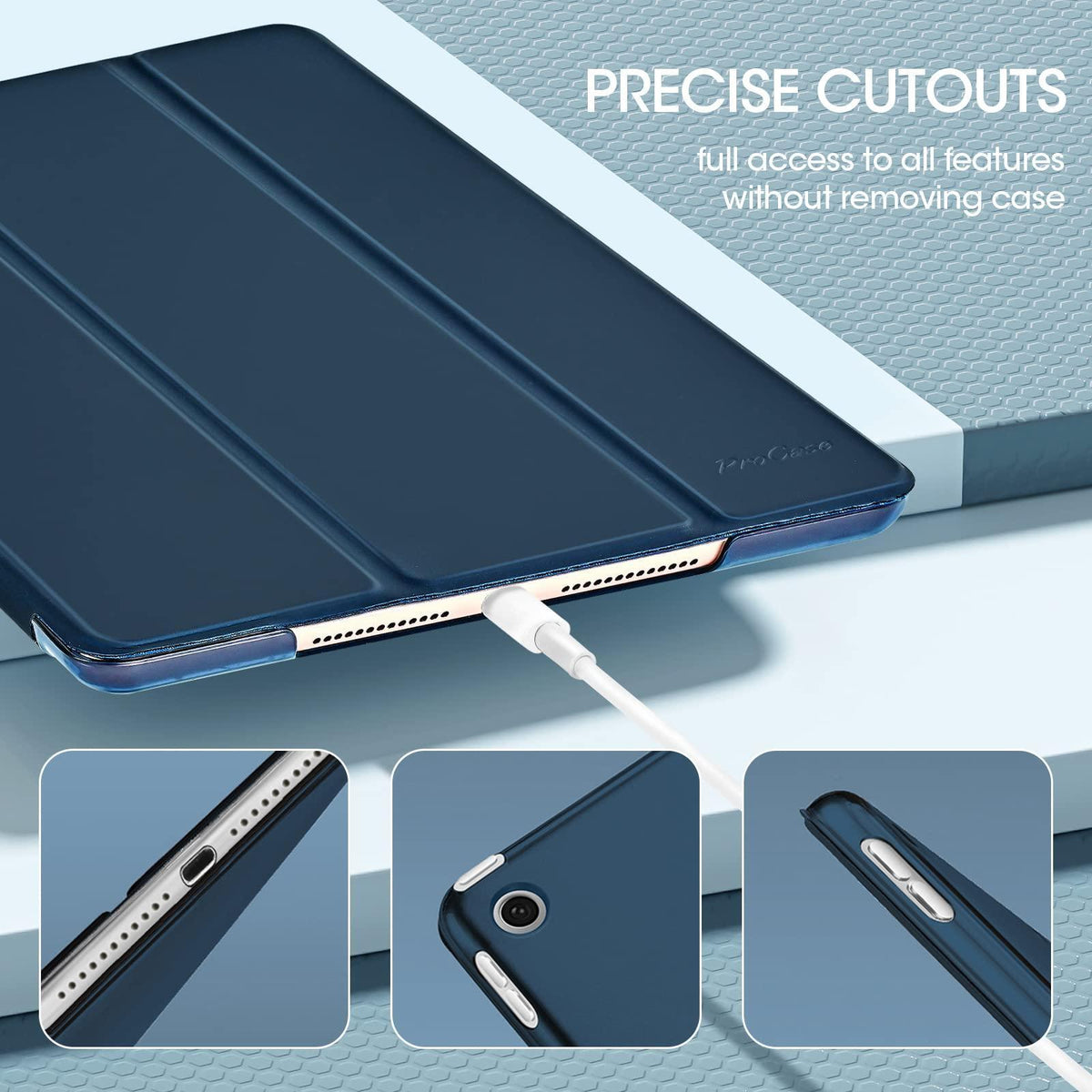 ProCase for iPad 9th/ 8th/ 7th Generation Case 10.2 Inch (2021/2020/2019 Release), 10.2 iPad Case 9th/ 8th/ 7th Gen Cover, Slim Smart Cover with Translucent Hard Shell Back -Navy