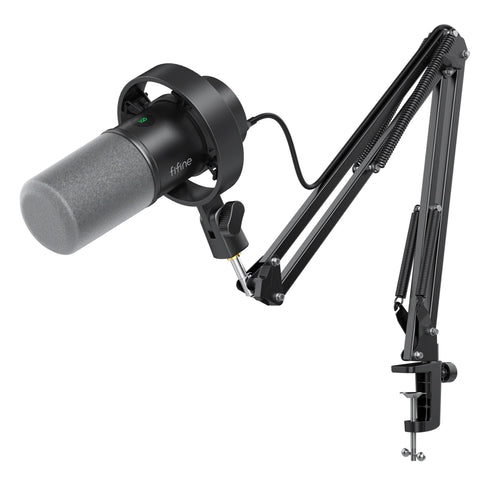 FIFINE K688 Podcast Microphone Kit, USB/XLR Dynamic Microphone with Boom Arm for PC/XLR Mixer, Gaming Mic with Mute Button, Headphone Jack for Vocal, Voice-Over, Streaming, Music Recording -K688CT