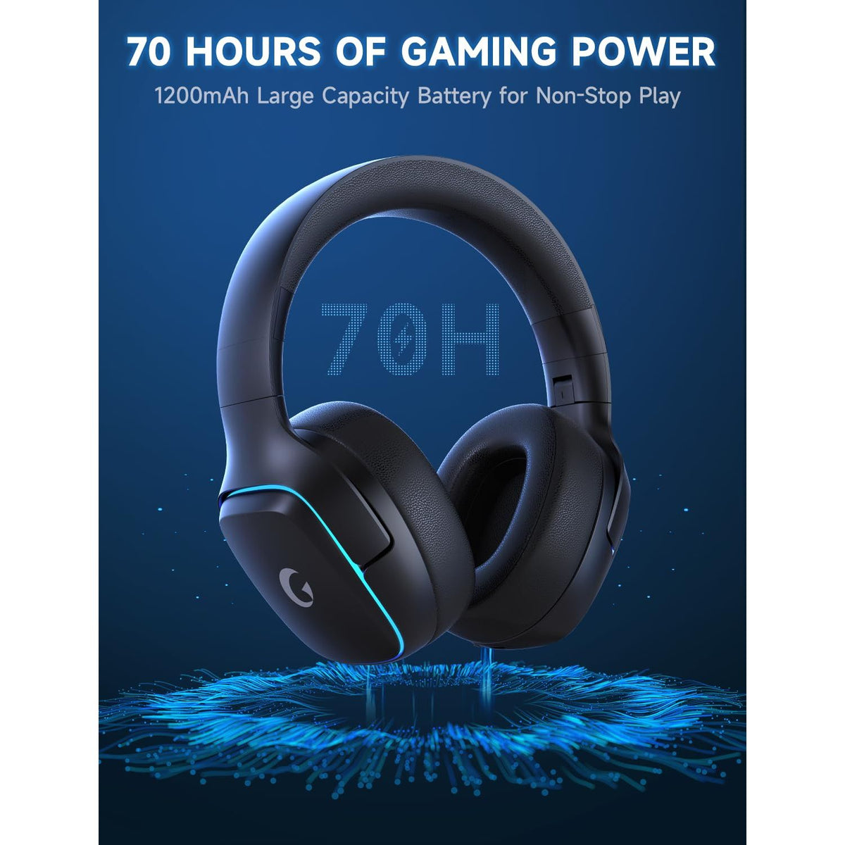 Gvyugke 2.4GHz Wireless Gaming Headsets for PS5, PS4, PC, Switch - Bluetooth 5.3 Gaming Headphones with Noise Canceling Mic, 7.1 Surround Sound, 70H Battery, Blue Lighting - Black
