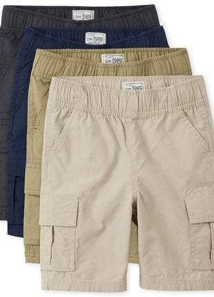 The Children's Place Boys Pull on Cargo Shorts,Flax/Sandwash/Tidal/Washed Black 4 Pack,6