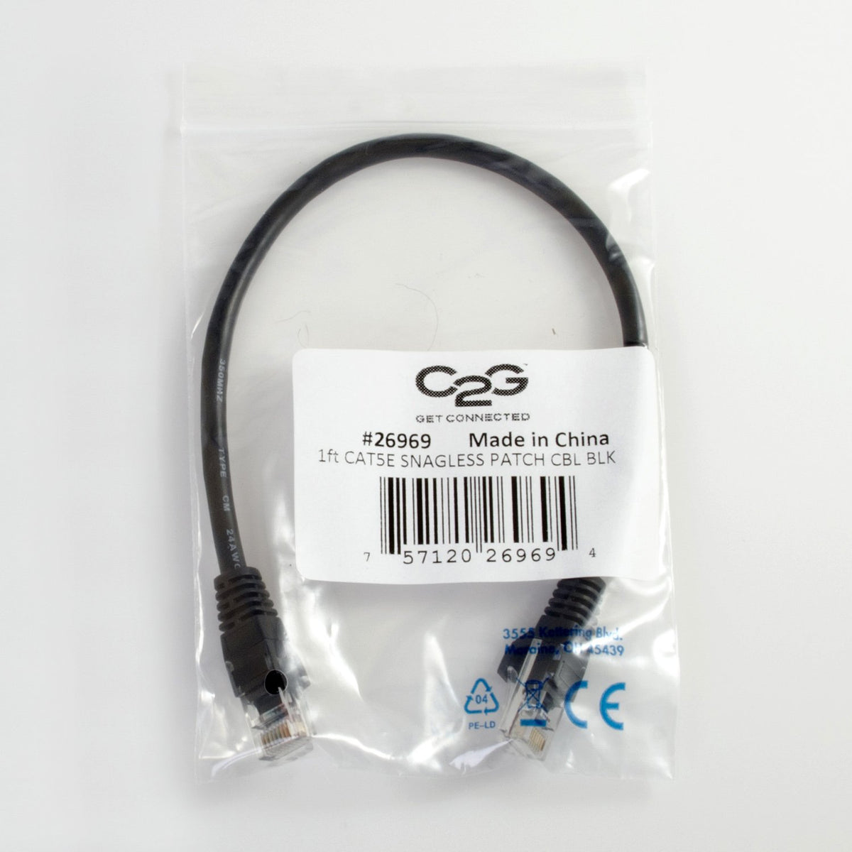 C2G/Cables to Go 15180 Cat5e Snagless Unshielded (UTP) Network Patch Cable, Black (3 Feet)