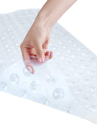 YINENN Bath and Shower Safety Mats 40x16 inch, Non Slip with Suction Cups for Bathroom Stall and Tub Floor, Extra Large and Machine Washable, Drain Holes Keep Bathtub Clean, Clear