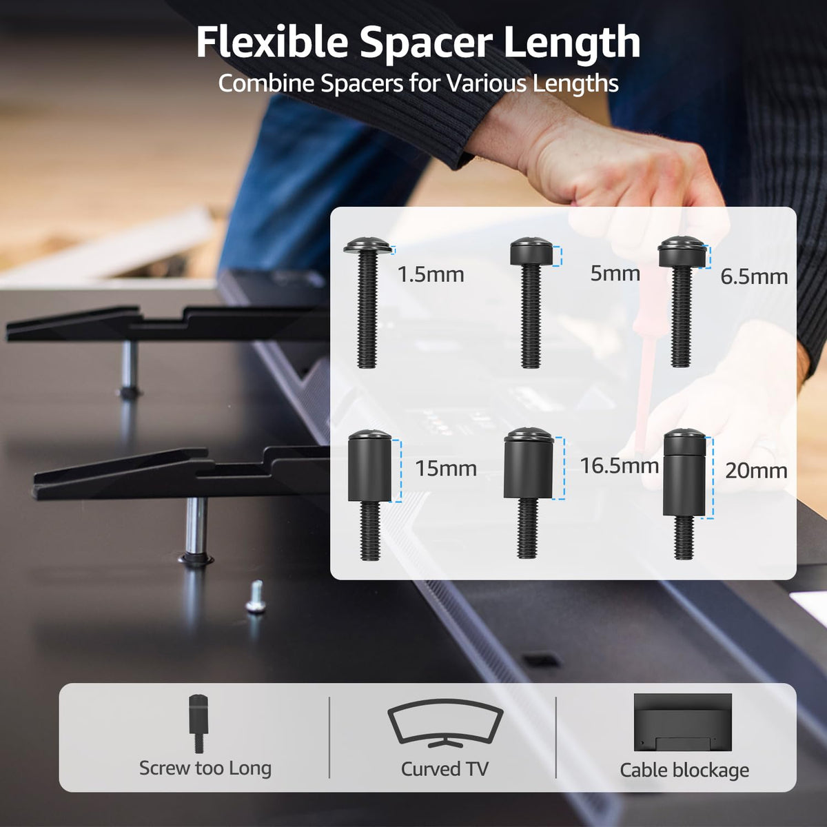 MOUNTUP Universal TV Mounting Hardware Kit Fits Most LED LCD OLED 4K TVs, Includes M4 M5 M6 M8 TV Screws, Spacers, Washers for TVs/Monitor Mounting up to 80 inches, MU0041