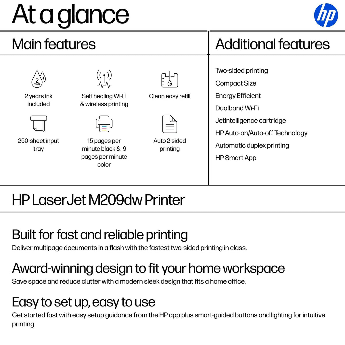 HP LaserJet M209dw Wireless Black & White Printer, Print Only, Fast speeds, Easy setup, Mobile printing,Best-for-small teams