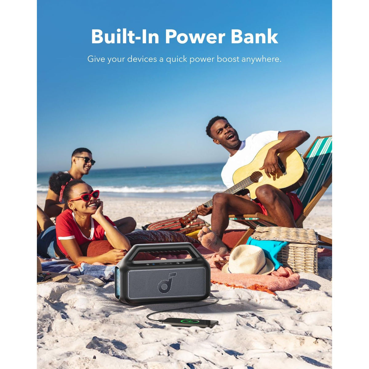 soundcore Boom 2 By Anker, Outdoor Speaker, 80W, Subwoofer, BassUp 2.0, 24H Playtime, IPX7 Waterproof, Floatable, RGB Lights, USB-C, Custom EQ, Bluetooth 5.3, Portable for Camping, Beach, and Backyard