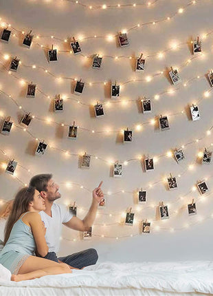 Photo Clip String Light - 33Ft 100LED Fairy Lights with Clips for Pictures With Timer, Photo Light with 50 Clear Clips for Bedroom Christmas Wedding Décor