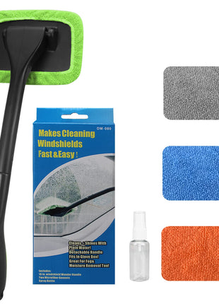 Car Windshield Cleaning Tool, Windshield Cleaner with 4 Washable and Reusable Microfiber Pads and Extendable Handle, for Auto Glass Wiper