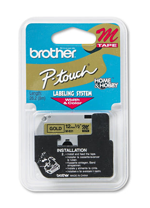 Brother Tape Cartridge 0.5IN Wide, Non-laminated Black on Gold (M831)