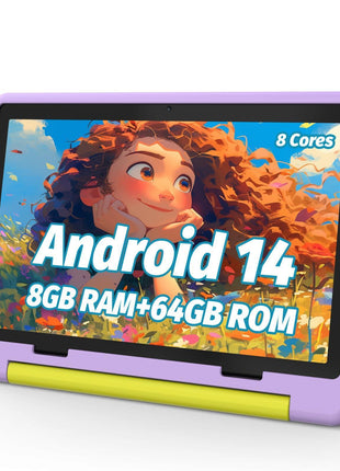 URAO Kids Tablet, Android 15 Tablet for Kids 10 inch Octa-Core with Case, 20GB RAM 64GB ROM 1TB TF Card Expandable for Toddler Children, Parental Control, Dual Camera, WiFi,Gift