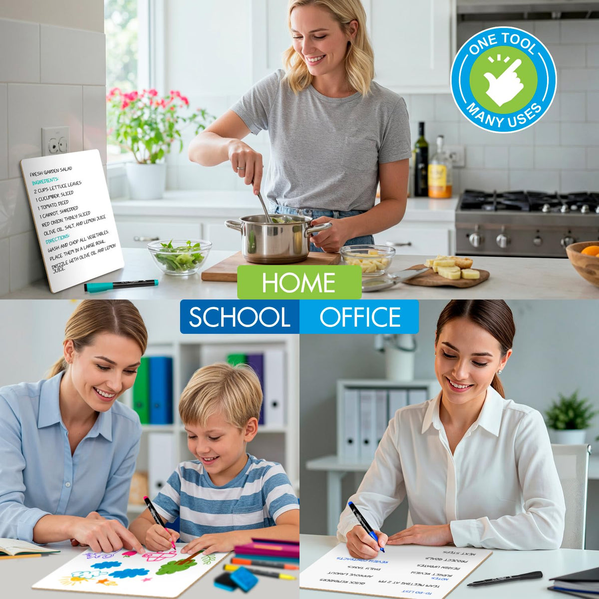 Scribbledo 6 Pack Small White Board Dry Erase Boards Classroom Pack Mini White Boards 9" x12” Personal Whiteboards for Students Teachers School Supplies Lapboards l 6 Mini Whiteboard Erasers Included