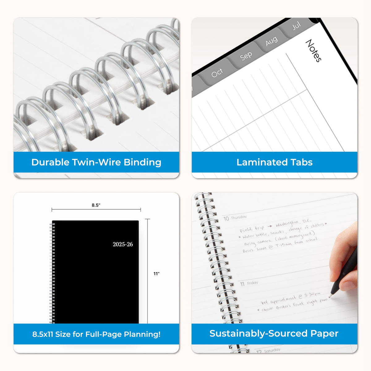 Blue Sky 2025-2026 Weekly and Monthly Academic Year Planner Calendar, July - June, 8.5" x 11", Flexible Cover, Wirebound, Laminated Tabs, Storage Pocket, Enterprise (Enterprise 2025-2026, 8.5" x 11")