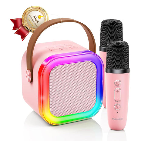 Kinglucky Mini Karaoke Machine for Kids, Top Birthday Gift Pick for Girls Ages 3, 4, 5, 6, 7, 8, 9, 10, 11, 12 Years Old, Kids' Personal Video Players Accessories with 2 Mics Singing Present Toy, Pink