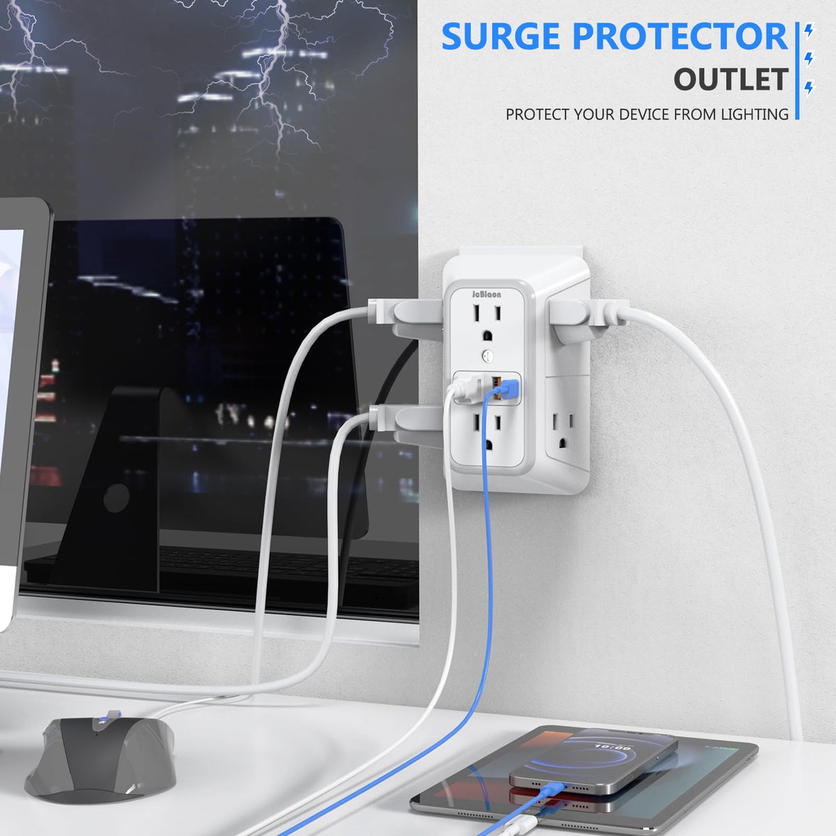 JcBlaon Outlet Extender Surge Protector - 6 Outlet Splitter with 4 USB Ports (2 USB C), Multiple Plug Expander Wall Charger, 3 Sided Multi Plug Wall Adapter Power Strip for Home Office Kitchen Travel