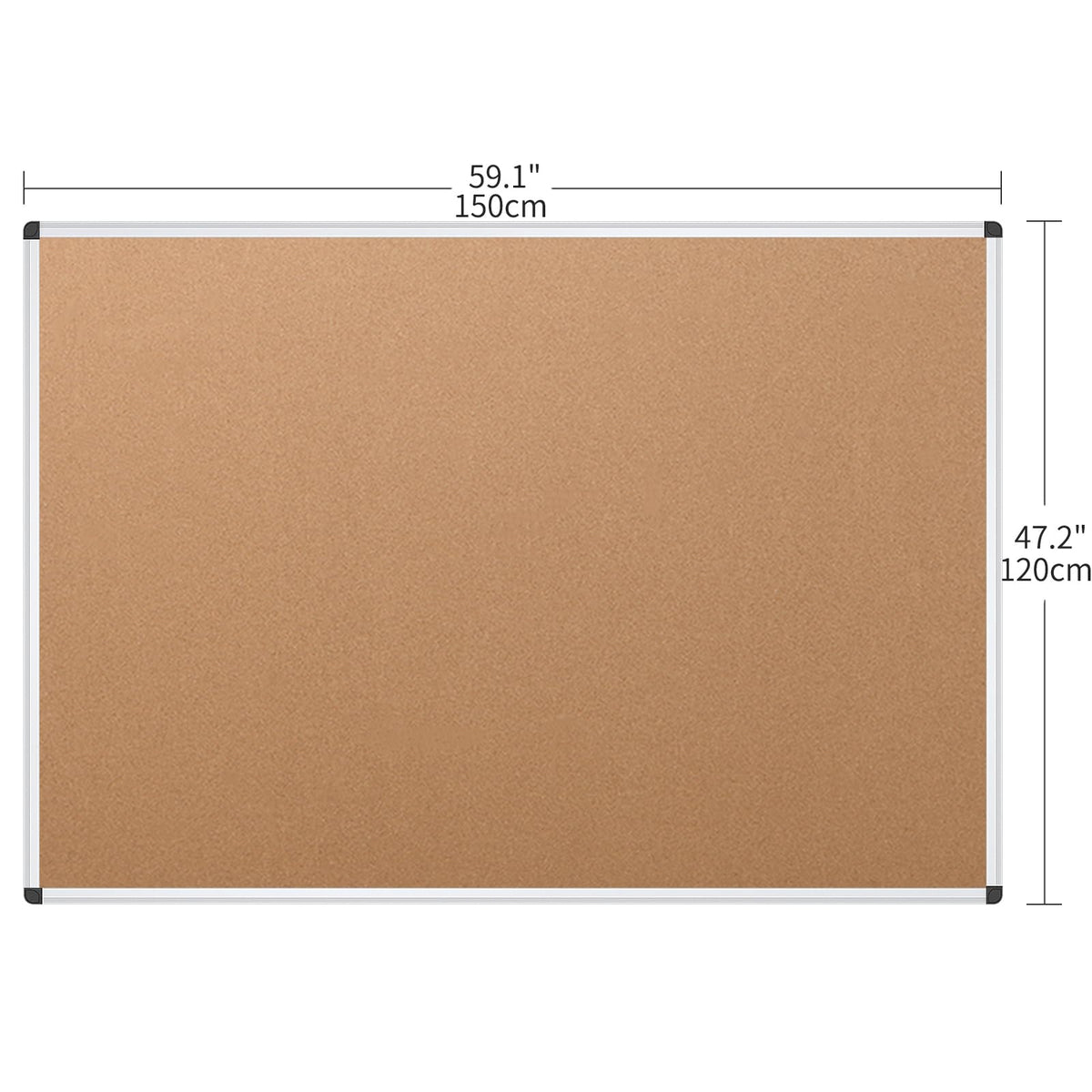 VIZ-PRO Large Cork Bulletin Board, 60 X 48 Inches, Wall-Mounted Corkboard with Silver Aluminium Frame for School, Office, and Home 5' X 4'
