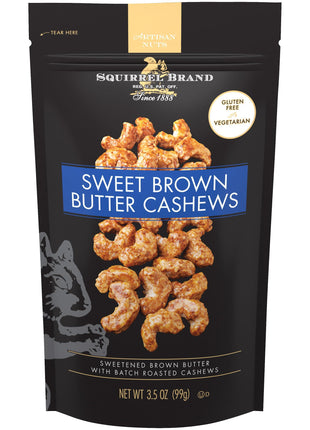 Squirrel Brand Sweet Brown Butter Cashews, 3.5 Ounces Resealable Bag, Gluten Free, Vegetarian
