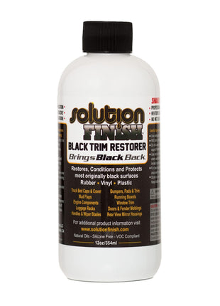 Solution Finish - Black Plastic & Vinyl Trim Restorer - Use for Car and Truck Detailing, No Wet Look, Instantly Revives Color to Trim, Bumpers, Mud Flaps, Etc., Black (12 oz)