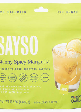 SAYSO Skinny Spicy Margarita Original Cocktail Tea Bag | Cocktail or Mocktail in Under 1 Min, Without Hot Water, <1G Sugar, 20 Calories, Non-GMO, Gluten-free, Kosher & Vegan Mixer, 8 count