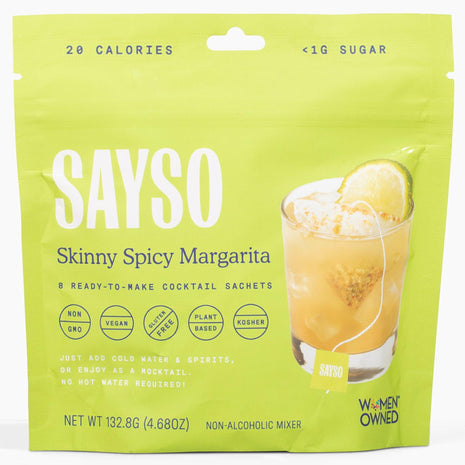 SAYSO Skinny Spicy Margarita Original Cocktail Tea Bag, 0g Sugar, 8-Pack | All-Natural Lime, Orange Peel, Jalapeño & Smoked Salt, Steep 3 Min in Water and Spirits, Cocktail or Mocktail, 15 Calories