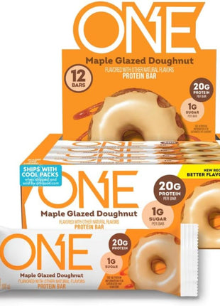 ONE Maple Glazed Doughnut Protein Bars, 20g Protein, Gluten Free, 12 ct | 20g Protein, 1g Sugar, Protein Snack for Breakfast, Workout and Travel, 12 Snack Bars with Whey Protein Isolate
