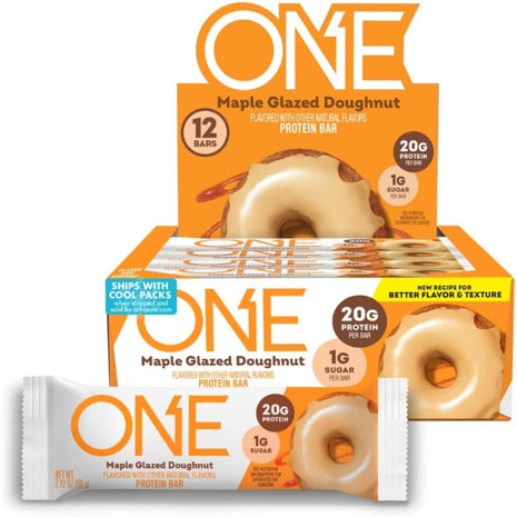 ONE Maple Glazed Doughnut Protein Bars, 20g Protein, Gluten Free, 12 ct | 20g Protein, 1g Sugar, Protein Snack for Breakfast, Workout and Travel, 12 Snack Bars with Whey Protein Isolate