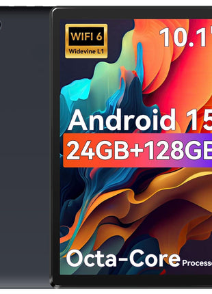 URAO Tablet,10.1" Android 15 Tablet with Octa-core Processor 24GB RAM 128GB ROM HD IPS Touchscreen 8H Battery, Wi-Fi 6, BT 5.0, Dual Camera, Android Tablets