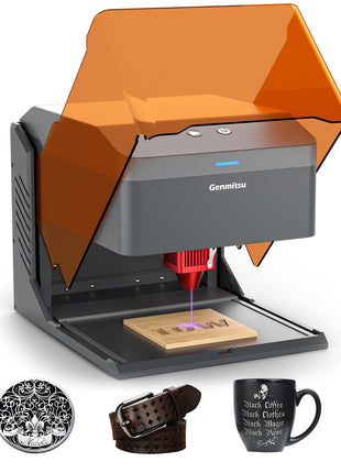Genmitsu Kiosk 10W 10000mW Laser Engraver, Light Weight & Portable Laser Engraver Machine, Home Laser Cutter with Acrylic Enclosure for Wood/Leather/Metal, 3.9'' x 3.9'' Engraving Area, Safety Class 1