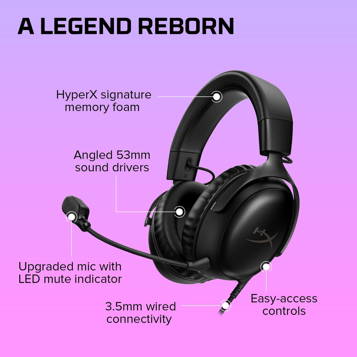 HyperX Cloud III – Wired Gaming Headset, PC, PS5, Xbox Series X|S, Angled 53mm Drivers, DTS Spatial Audio, Memory Foam, Durable Frame, Ultra-Clear 10mm Mic, USB-C, USB-A, 3.5mm – Black