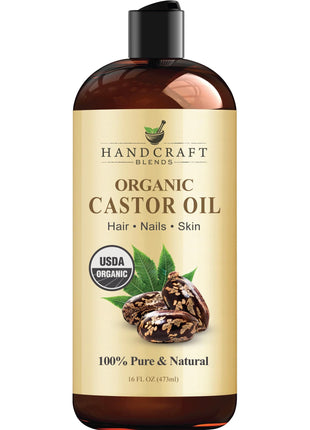 Handcraft Blends Organic Castor Oil 16 Fl Oz | 100% Pure and Natural | Premium Grade Carrier Oil | Hair, Eyelashes and Eyebrows | Hair and Body | Expeller-Pressed | Hexane-Free