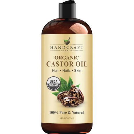 Handcraft Blends Organic Castor Oil 16 Fl Oz | 100% Pure and Natural | Premium Grade Carrier Oil | Hair, Eyelashes and Eyebrows | Hair and Body | Expeller-Pressed | Hexane-Free