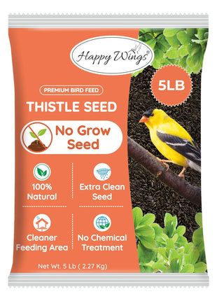 Happy Wings Nyjer/Thistle Seeds Wild Bird Food - 5 Pounds I No Grow Seed I Bird Seed for Wild Birds