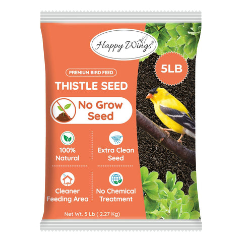 Happy Wings Nyjer/Thistle Seeds Wild Bird Food - 5 Pounds I No Grow Seed I Bird Seed for Wild Birds