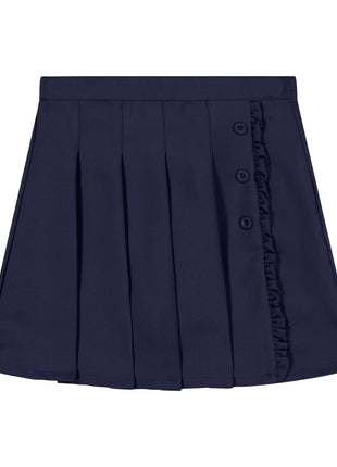 Nautica Girl's School Uniform Pleated Pull-on Scooter Skirt with Undershorts, Knit Waistband, Navy Ruffle, 10
