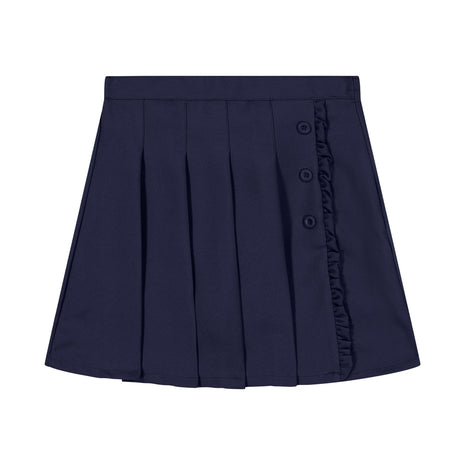 Nautica Girl's School Uniform Pleated Pull-on Scooter Skirt with Undershorts, Knit Waistband, Navy Ruffle, 10