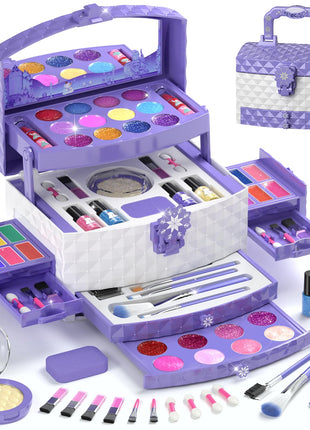 56 Pcs Kids Makeup Set for Girls, Washable Real Cosmetic Toddler Makeup Kit | 2026 New CPF Sustainable Materials, Safety & Non-Toxic, Frozen Toy Birthday Gift for 3 4 5 6 7 8 9 10 11 12 Year Old (Purple)