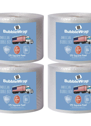 4 large rolls of Bubble Wrap total 700 feet, small bubbles 3/16 cushioning, 700 ft, heavy duty, perforated Every 12" Made in the USA by American Bubble Boy, bulk packaging wrap for moving and shipping