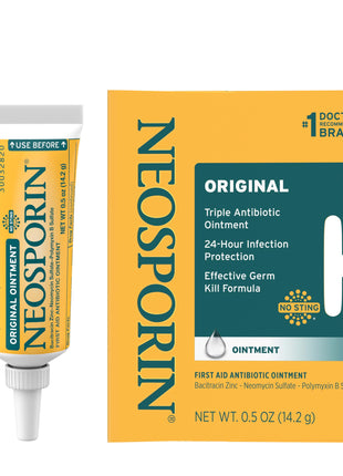 Neosporin Original First Aid Antibiotic Ointment with Bacitracin Zinc for Infection Protection, Wound Care Treatment & Scar Appearance Minimizer for Minor Cuts, Scrapes and Burns,.5 oz