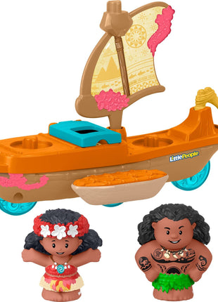 Fisher-Price Little People Toddler Toy Disney Princess Moana & Maui's Canoe Sail Boat with Figures for Pretend Play Ages 18+ Months
