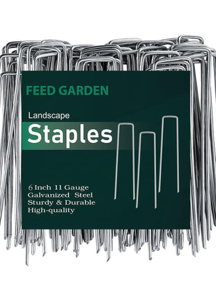 FEED GARDEN 6 Inch 50 Pack Hot-dip Galvanized Landscape Staples Plant Cover Spikes 11 Gauge Tent Stakes Garden Stakes Landscaping Fabric SOD Pins Yard Pins for Decoration Weed Barrier Fabric