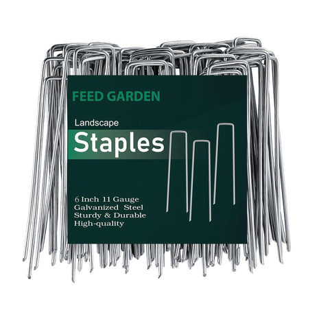 FEED GARDEN 6 Inch 50 Pack Hot-dip Galvanized Landscape Staples Plant Cover Spikes 11 Gauge Tent Stakes Garden Stakes Landscaping Fabric SOD Pins Yard Pins for Decoration Weed Barrier Fabric