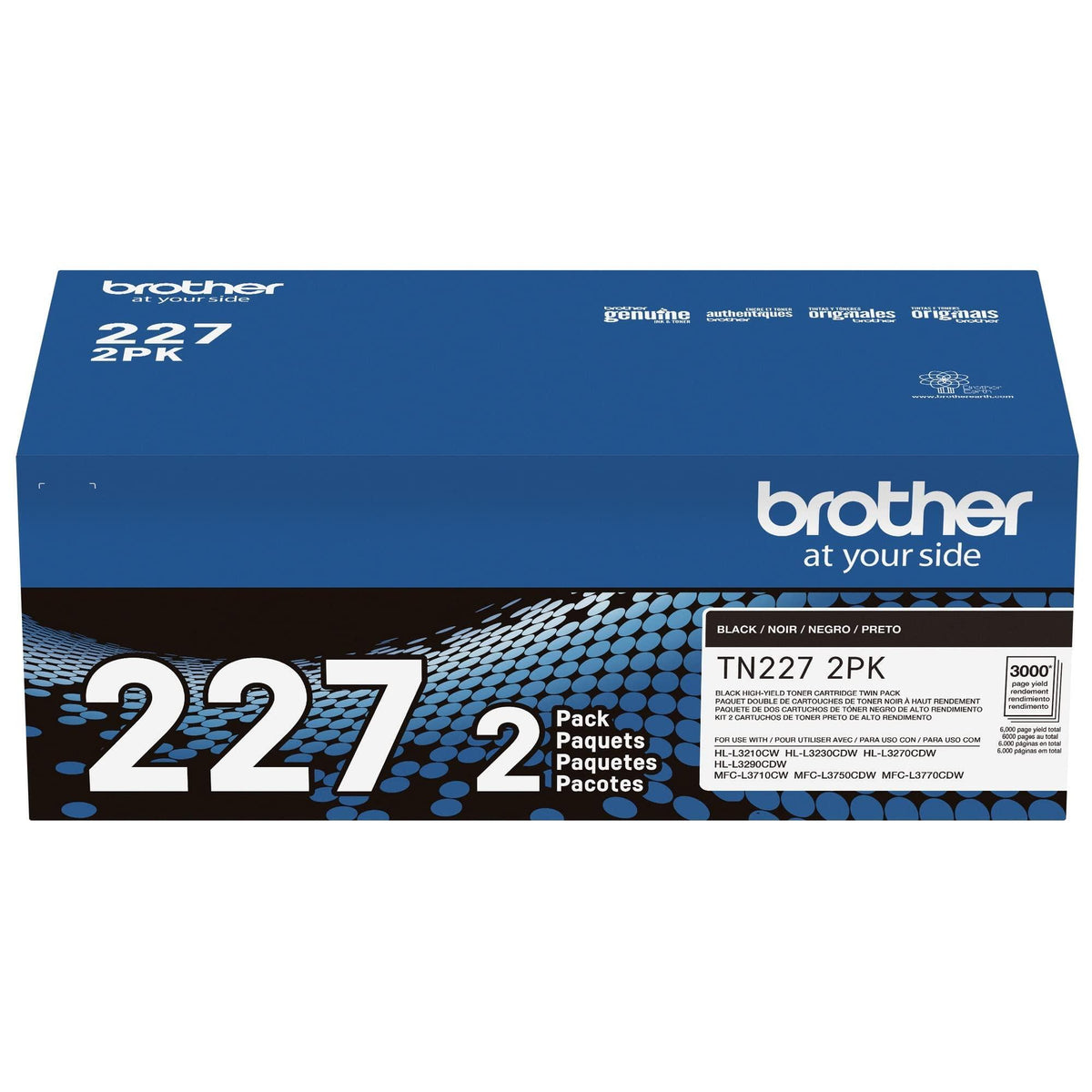 Brother Genuine TN227 High-Yield Black Toner Cartridge Twin Pack for Professional Laser Printing, 2 Pack Yields 6,000 Pages Total, Compatible with HL-L3210CW HL-L3230CDW Printers